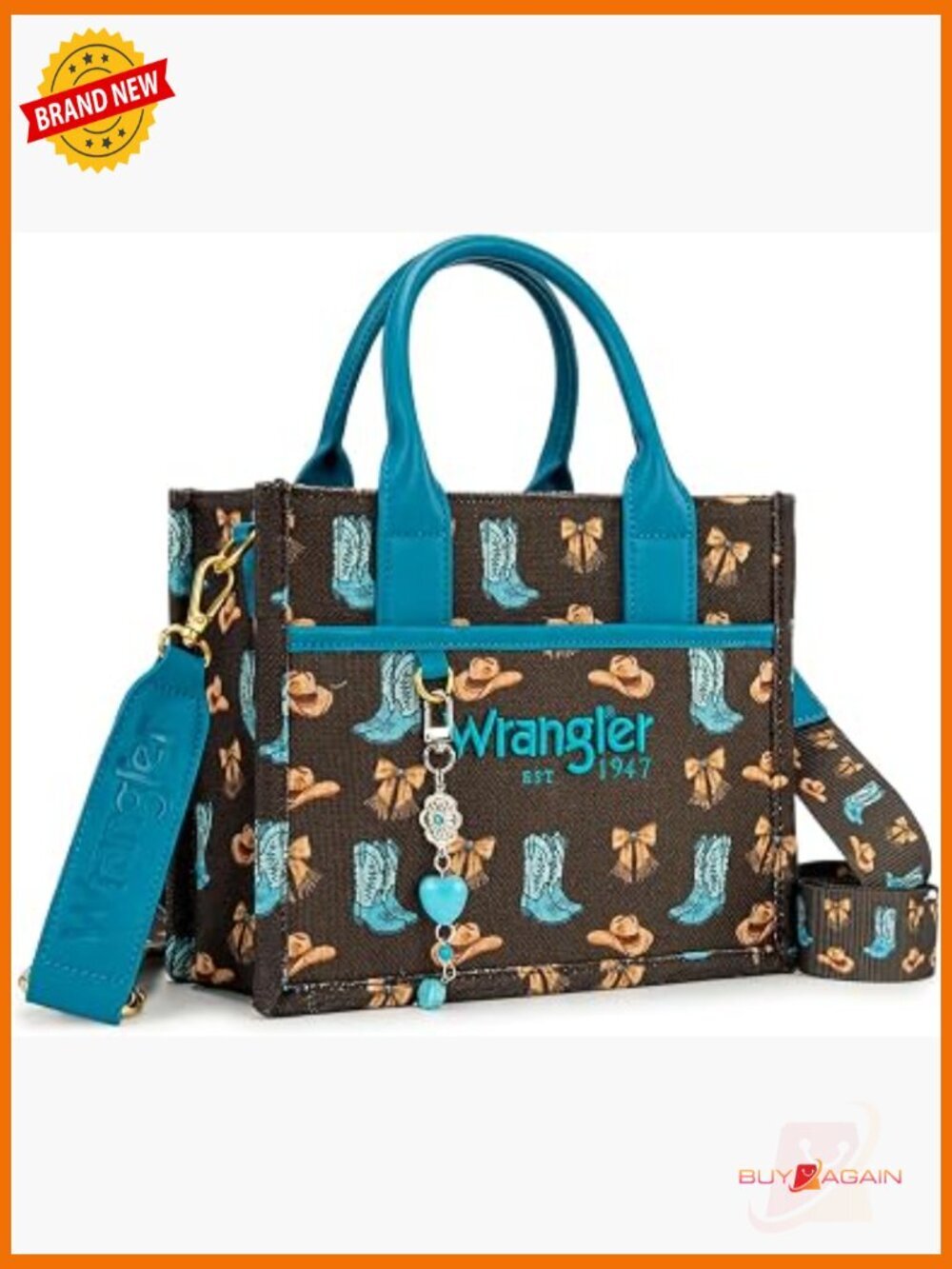 Medium Tote Bag Satchel Western Canvas with Charm and Crossbody Strap